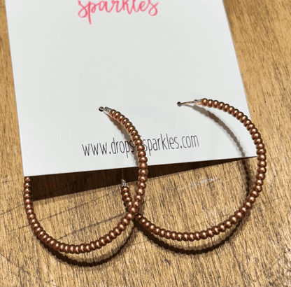 Large beaded stainless steel silver hoop earrings