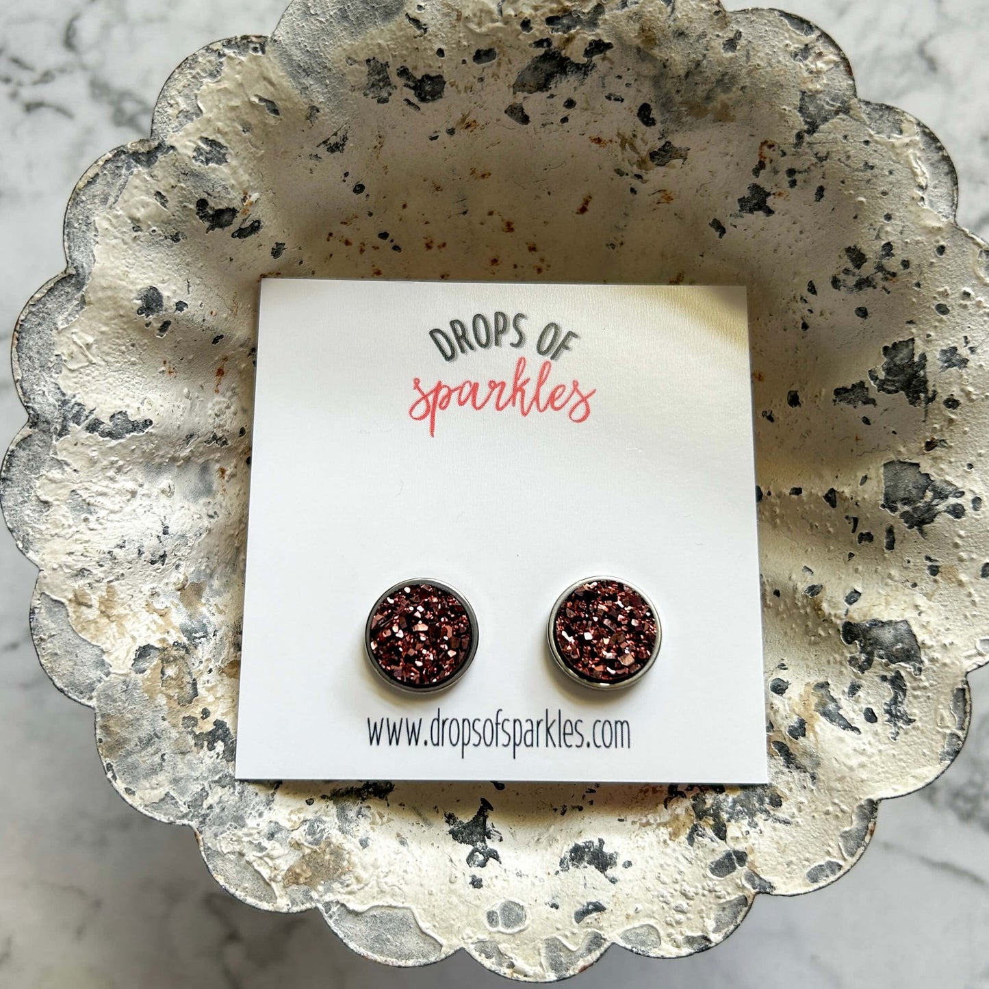 Druzy stone stud earrings - copper