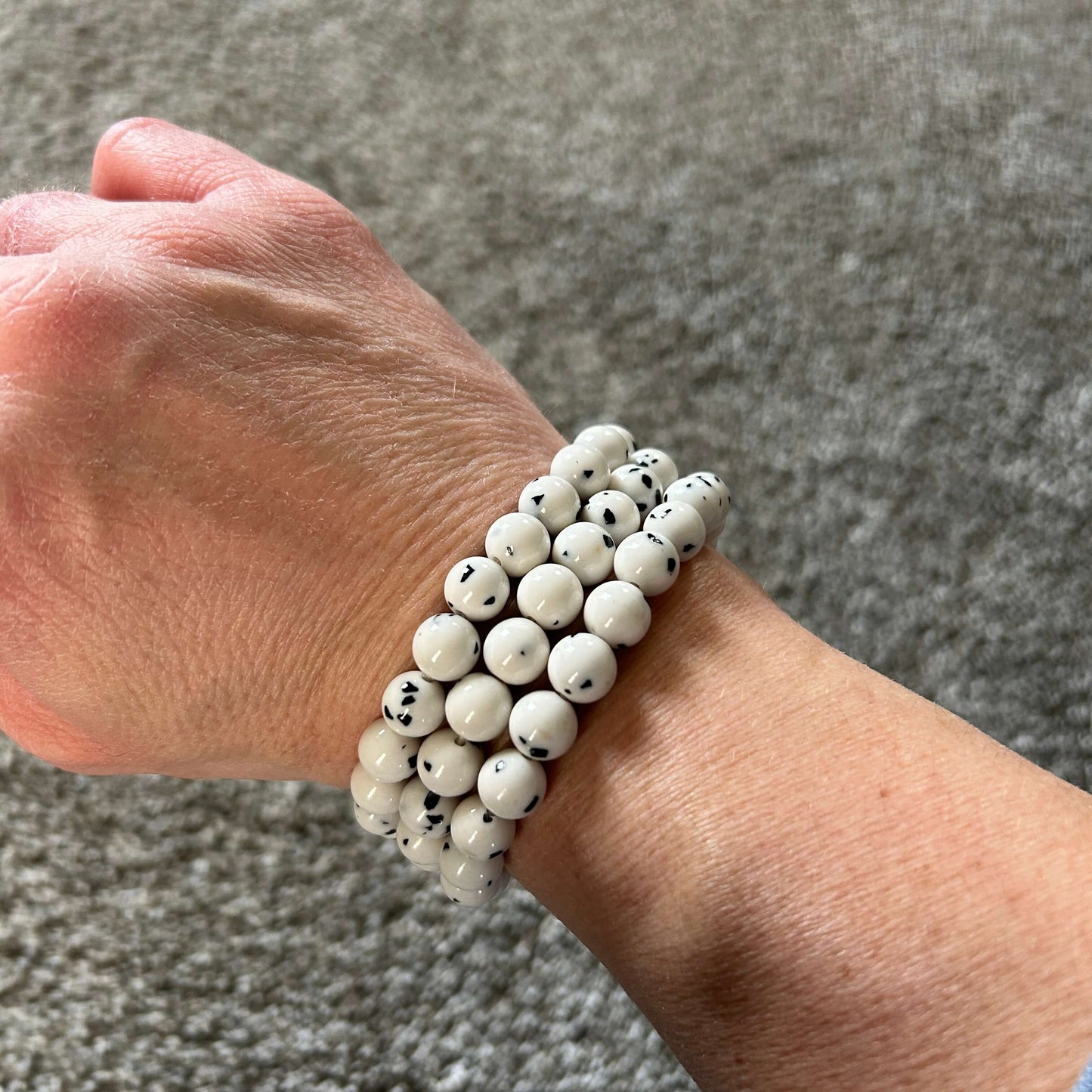 Semi-precious round stone stretch bracelets