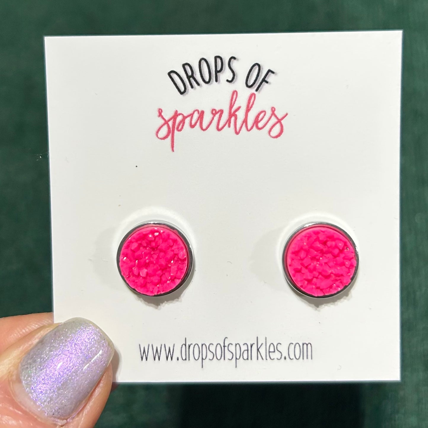 Druzy stone stud earrings - raspberry pink