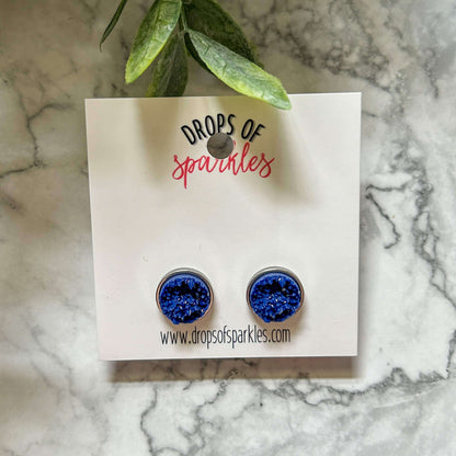 Druzy stone stud earrings - cobalt blue