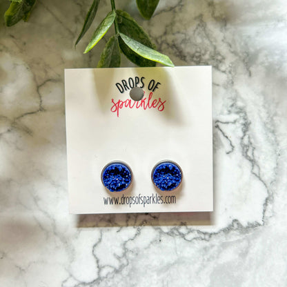 Druzy stone stud earrings - cobalt blue