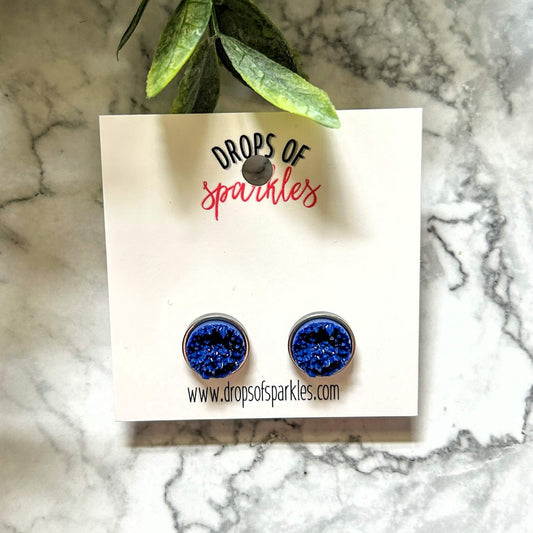 Druzy stone stud earrings - cobalt blue