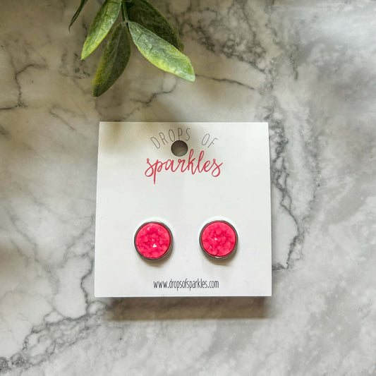Druzy stone stud earrings - hot pink