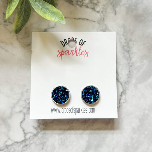 Druzy stone stud earrings - navy blue