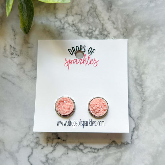 Druzy stone stud earrings - ballerina pink