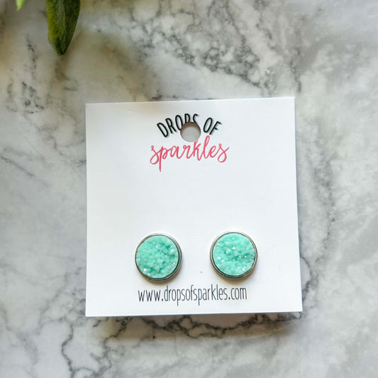 Druzy stone stud earrings - Emerald Coast mint
