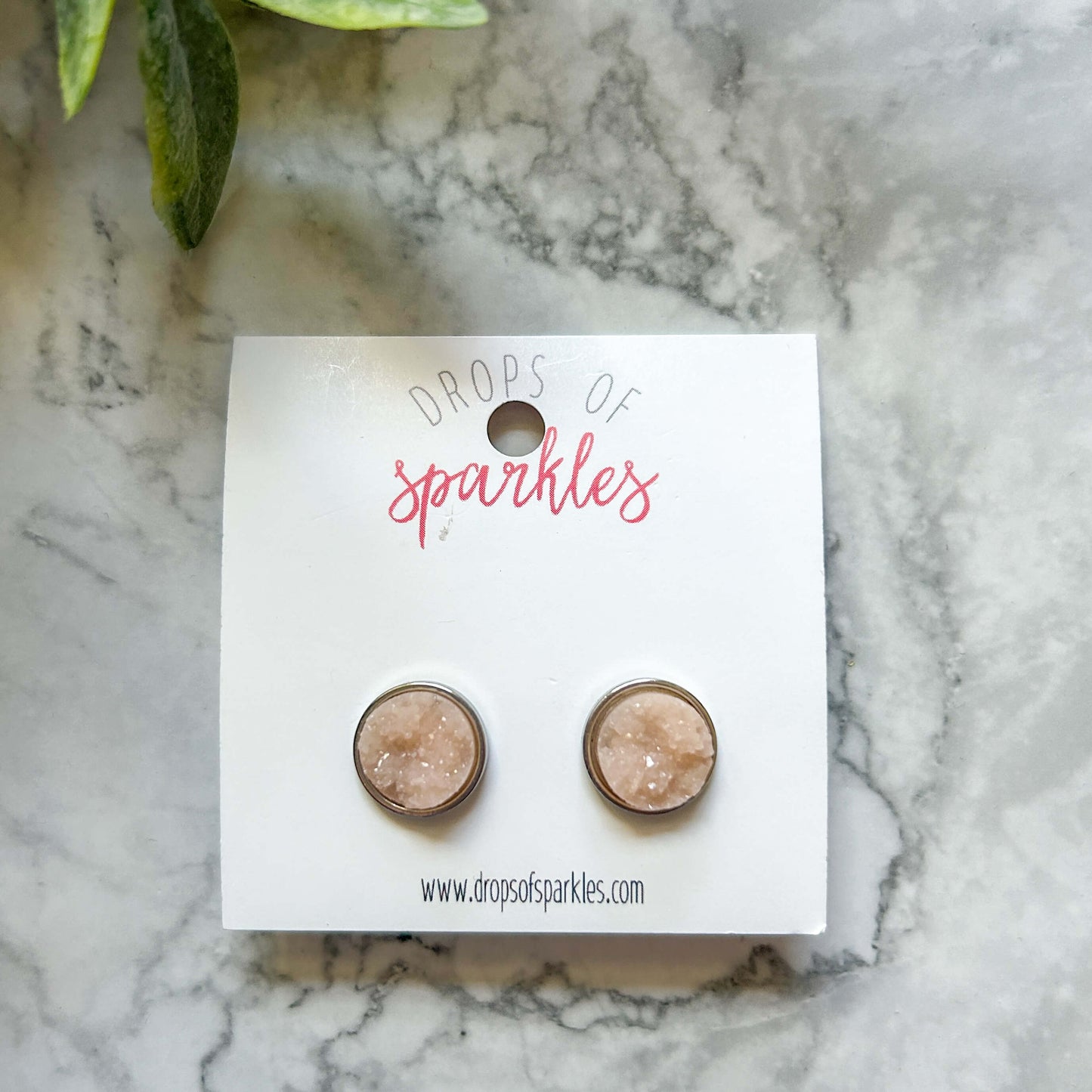 Druzy stone stud earrings - pale pink sand