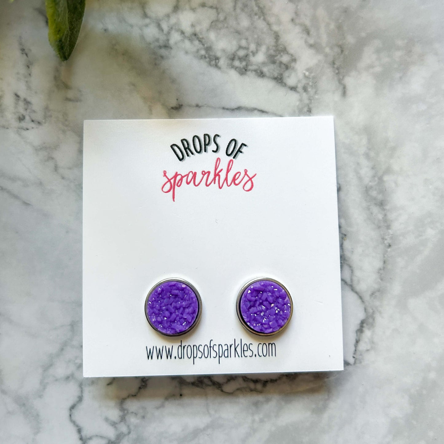 Druzy stone stud earrings - perfectly purple