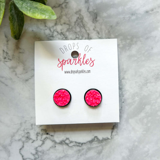 Druzy stone stud earrings - raspberry pink