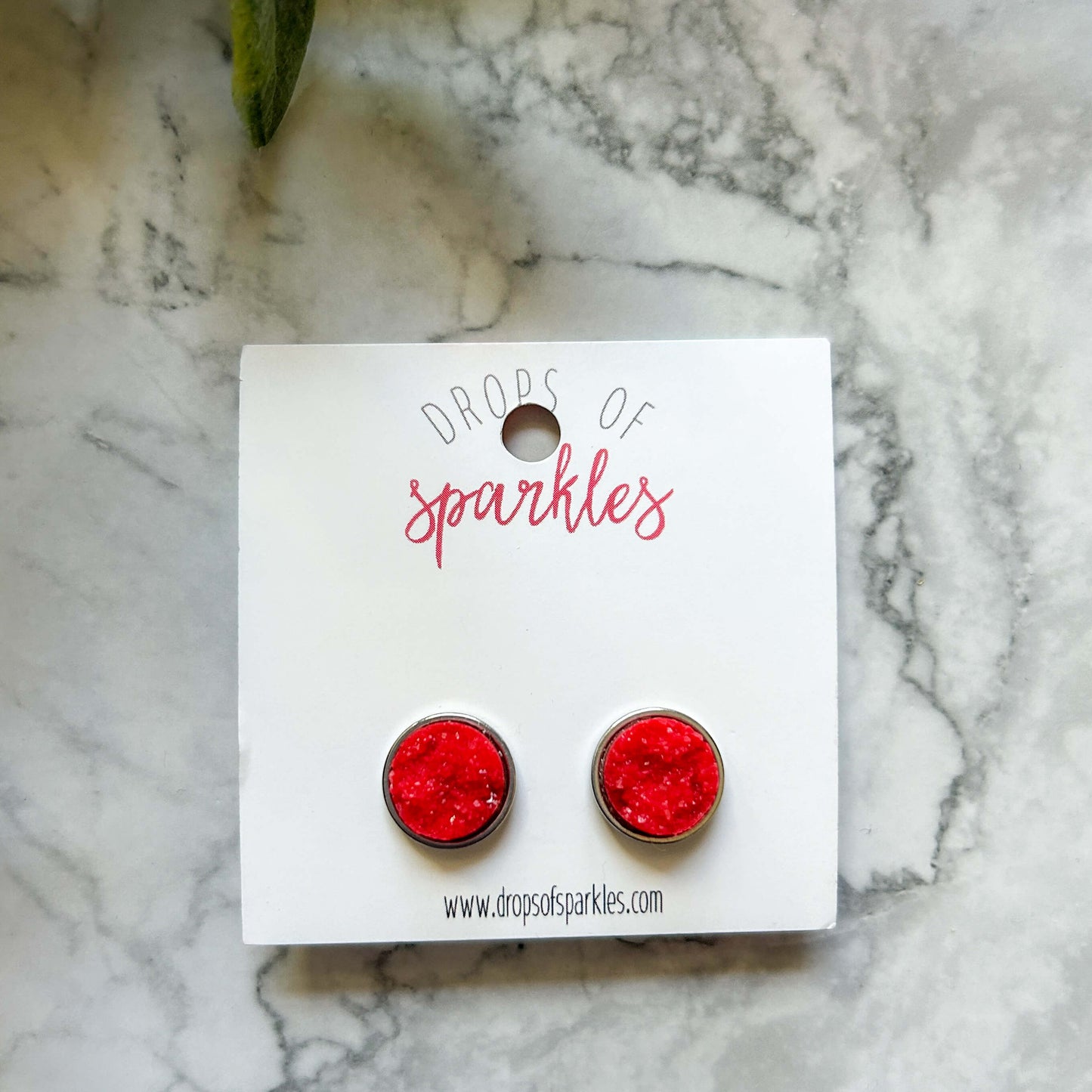 Druzy stone stud earrings - scarlet red