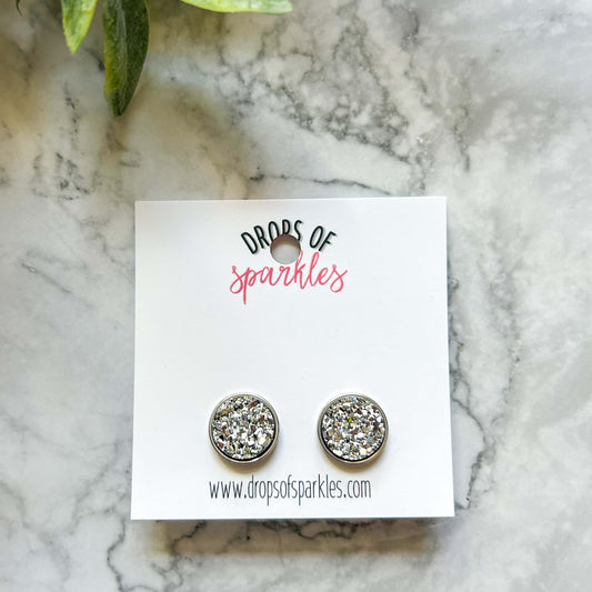 Druzy stone stud earrings - silver