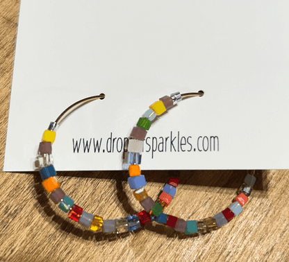 Beaded medium size stainless steel GOLD hoop earrings