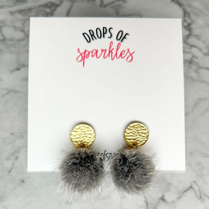 Fuzzy poms stud earrings
