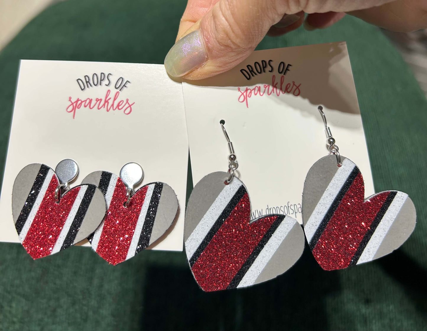 Heart shaped helmet stripe faux leather dangle earrings