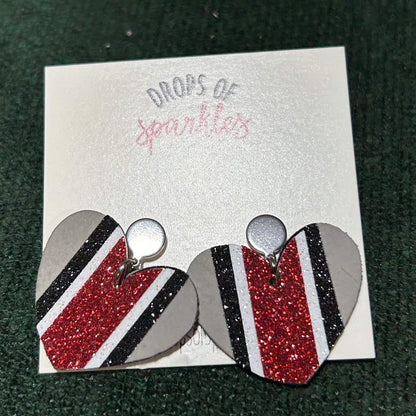 Heart shaped helmet stripe faux leather dangle earrings