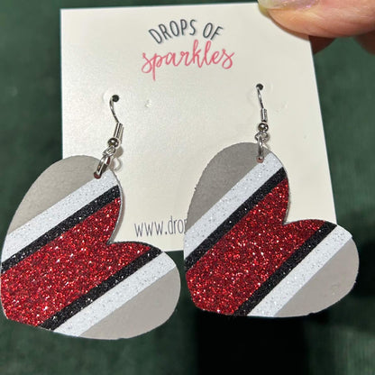 Heart shaped helmet stripe faux leather dangle earrings