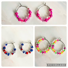 Load image into Gallery viewer, Small beaded stainless steel silver hoop earrings
