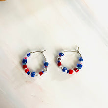 Load image into Gallery viewer, Small beaded stainless steel silver hoop earrings
