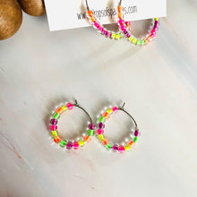 Load image into Gallery viewer, Small beaded stainless steel silver hoop earrings
