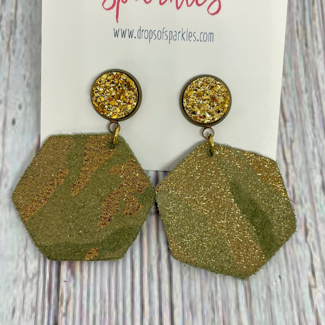 CUSTOM ORDER: faux leather hexagon with vinyl and druzy stud