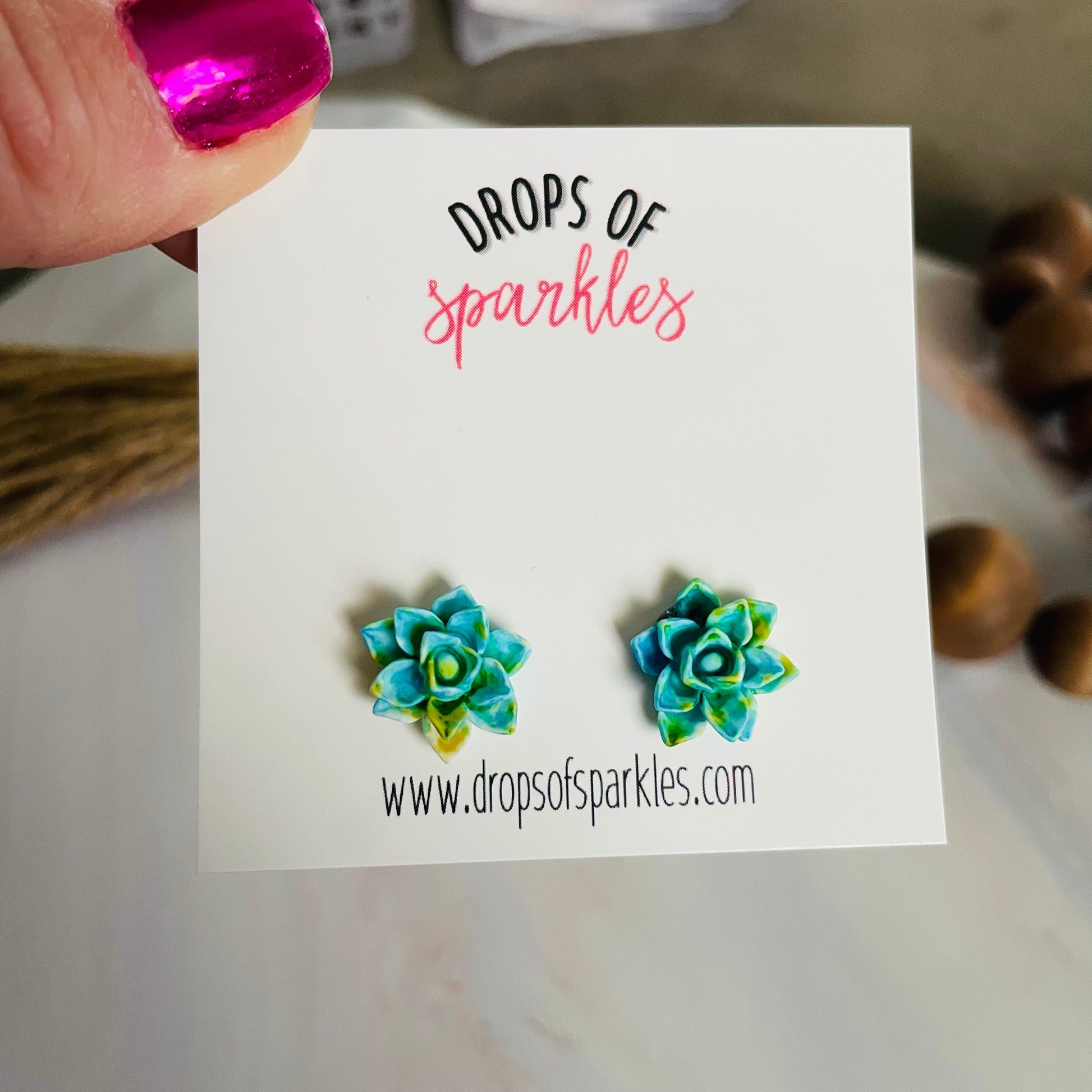 succulent stud earrings Succulent 3D flower stud earrings