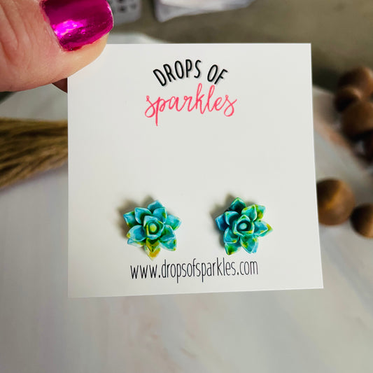 Succulent 3D flower stud earrings