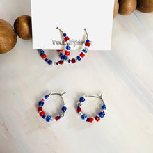 Load image into Gallery viewer, Small beaded stainless steel silver hoop earrings

