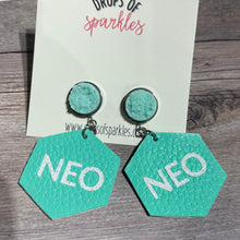 Load image into Gallery viewer, CUSTOM ORDER: faux leather hexagon with vinyl and druzy stud
