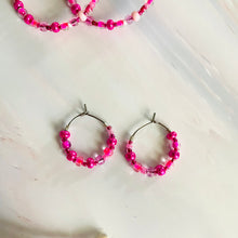 Load image into Gallery viewer, Small beaded stainless steel silver hoop earrings
