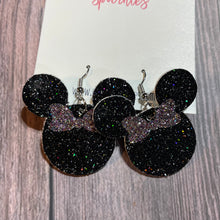 Load image into Gallery viewer, Black Minnie faux leather dangle earrings
