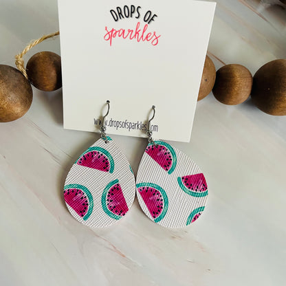 Summer watermelon faux leather dangle earrings