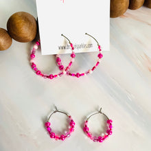Load image into Gallery viewer, Small beaded stainless steel silver hoop earrings
