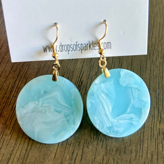 Light aqua circle acrylic dangle earrings