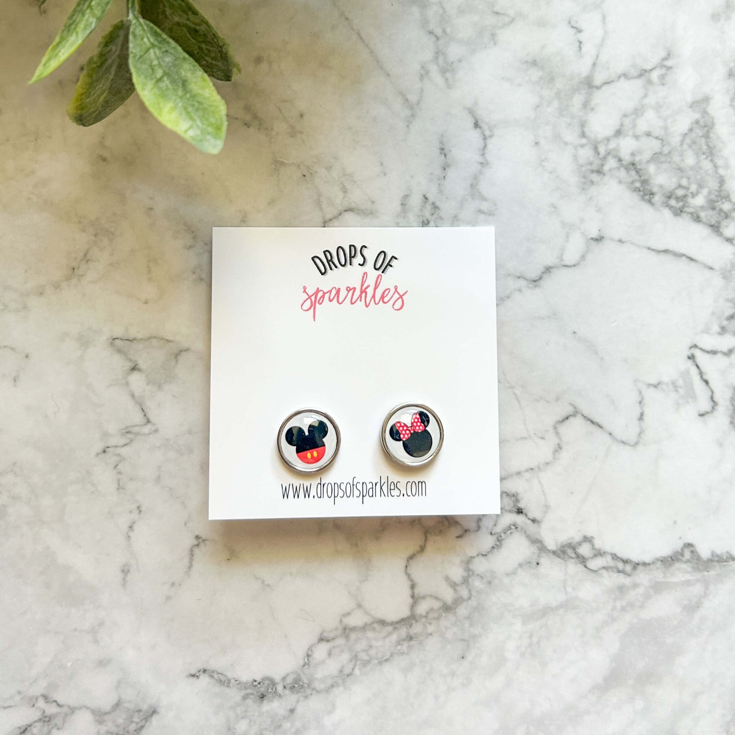 Mickey & Minnie pendant necklace and stud earrings