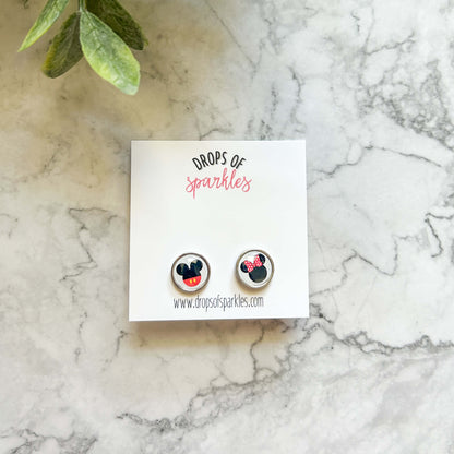 Mickey & Minnie pendant necklace and stud earrings