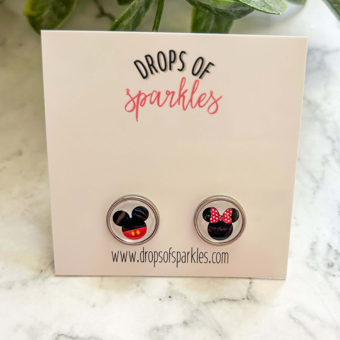 Mickey & Minnie pendant necklace and stud earrings