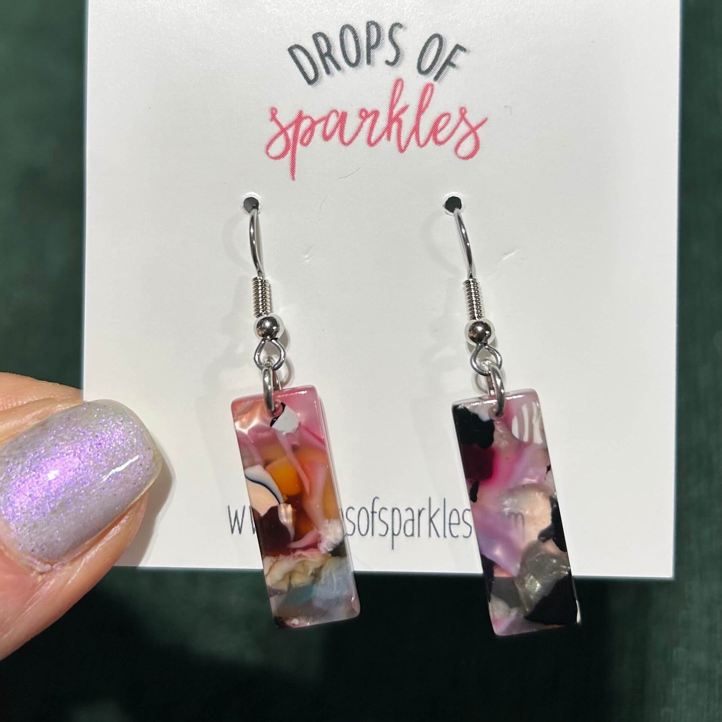 Multi-colored purples acrylic bar dangle earrings