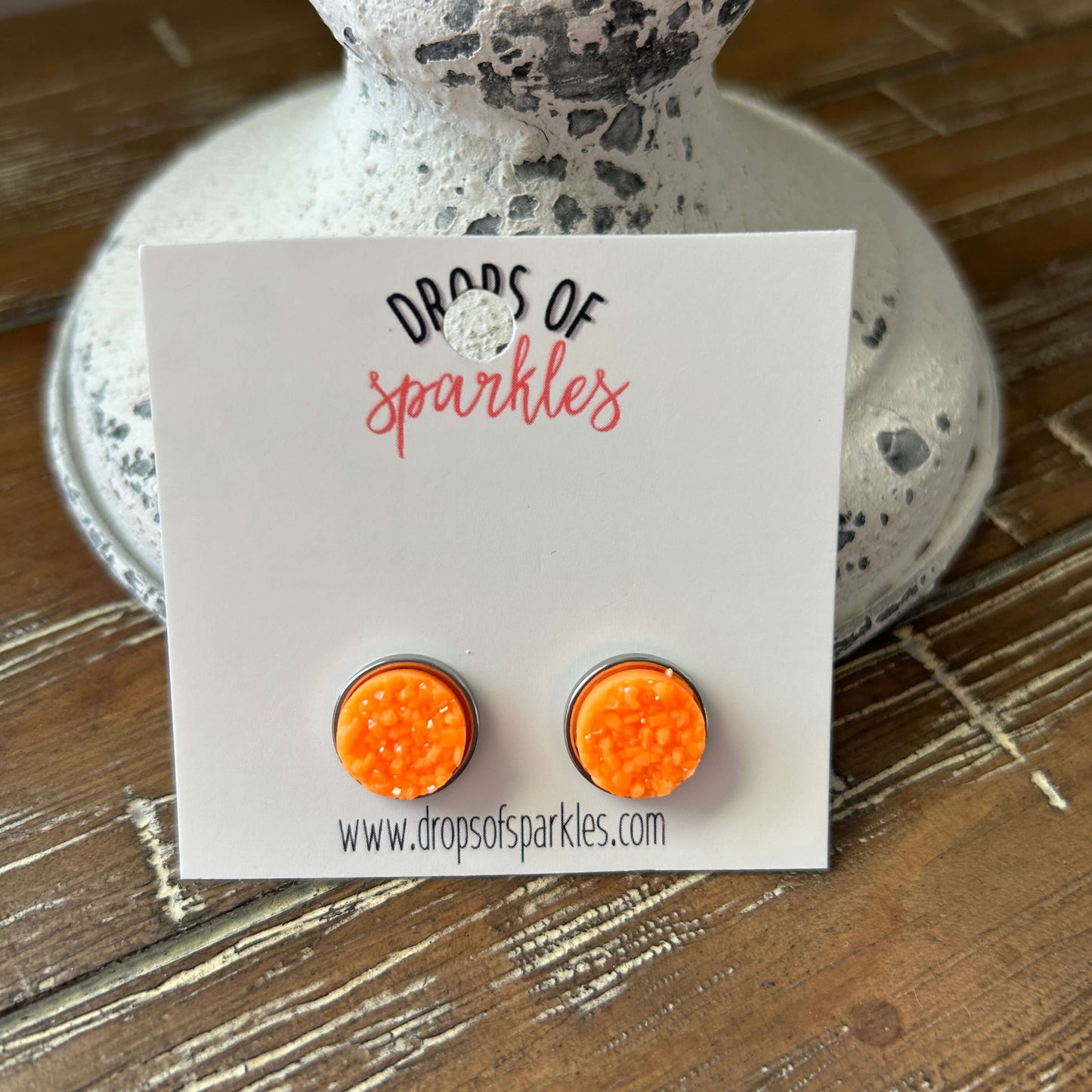 Druzy stone stud earrings - neon pumpkin