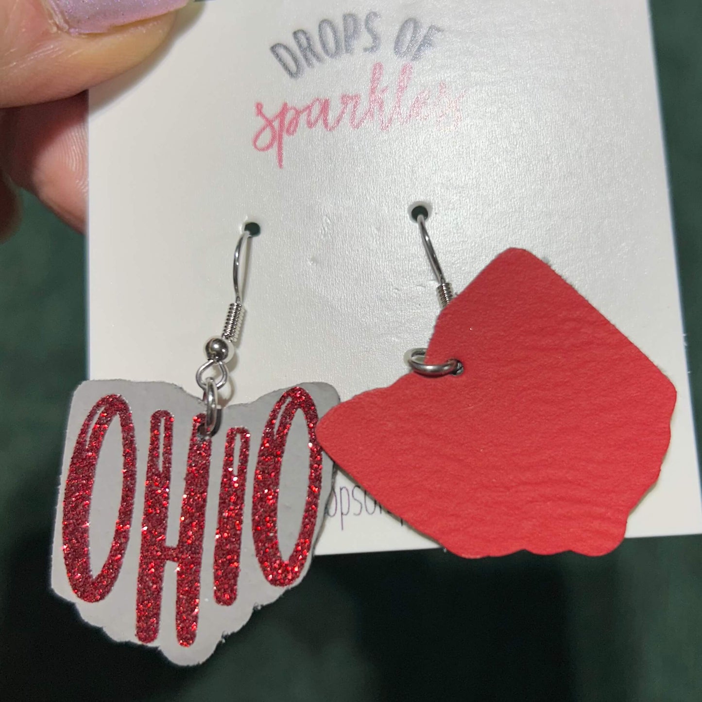 State of Ohio faux leather dangle earrings