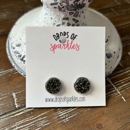 Druzy stone stud earrings - olive green