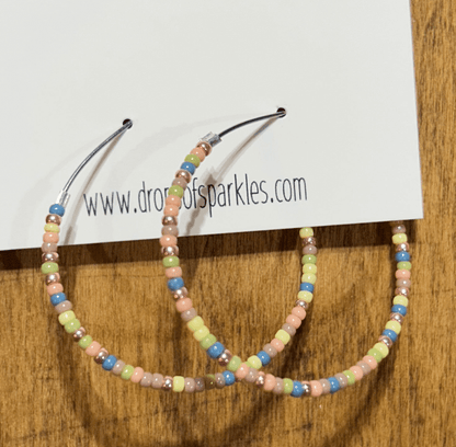 Large beaded stainless steel silver hoop earrings