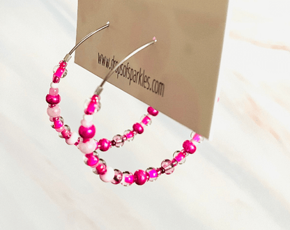 Large beaded stainless steel silver hoop earrings