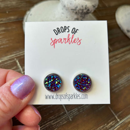 Druzy stone stud earrings - plum aurora borealis