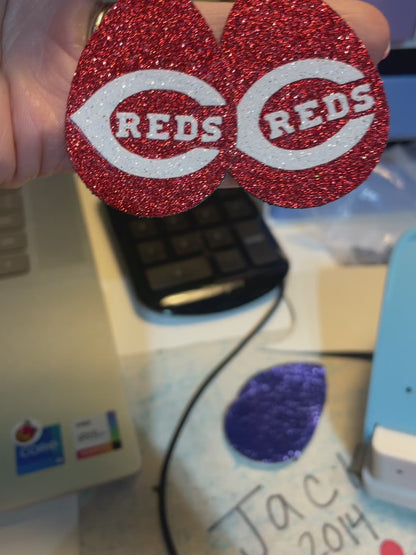 Cincinnati Reds faux leather teardrop dangle earring