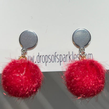 Fuzzy poms stud earrings