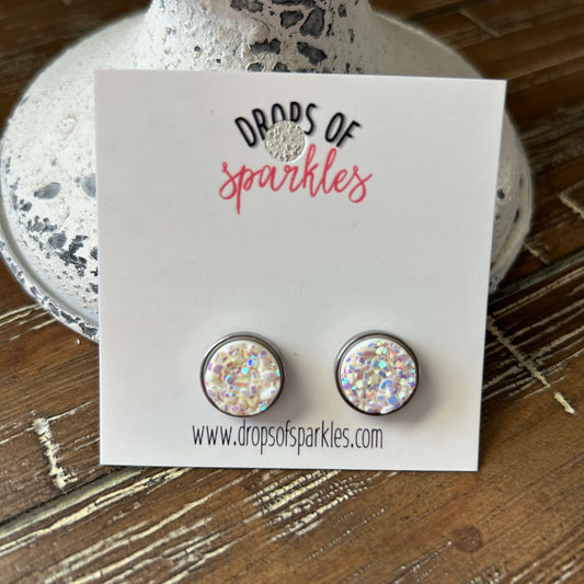 Druzy stone stud earrings - snow white