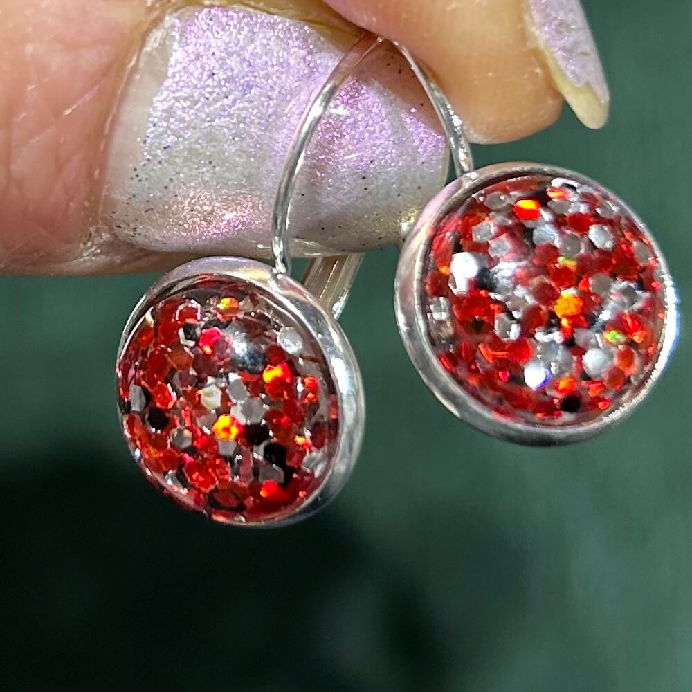 Sparkle scarlet & gray lever back earrings