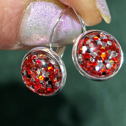 Sparkle scarlet & gray lever back earrings