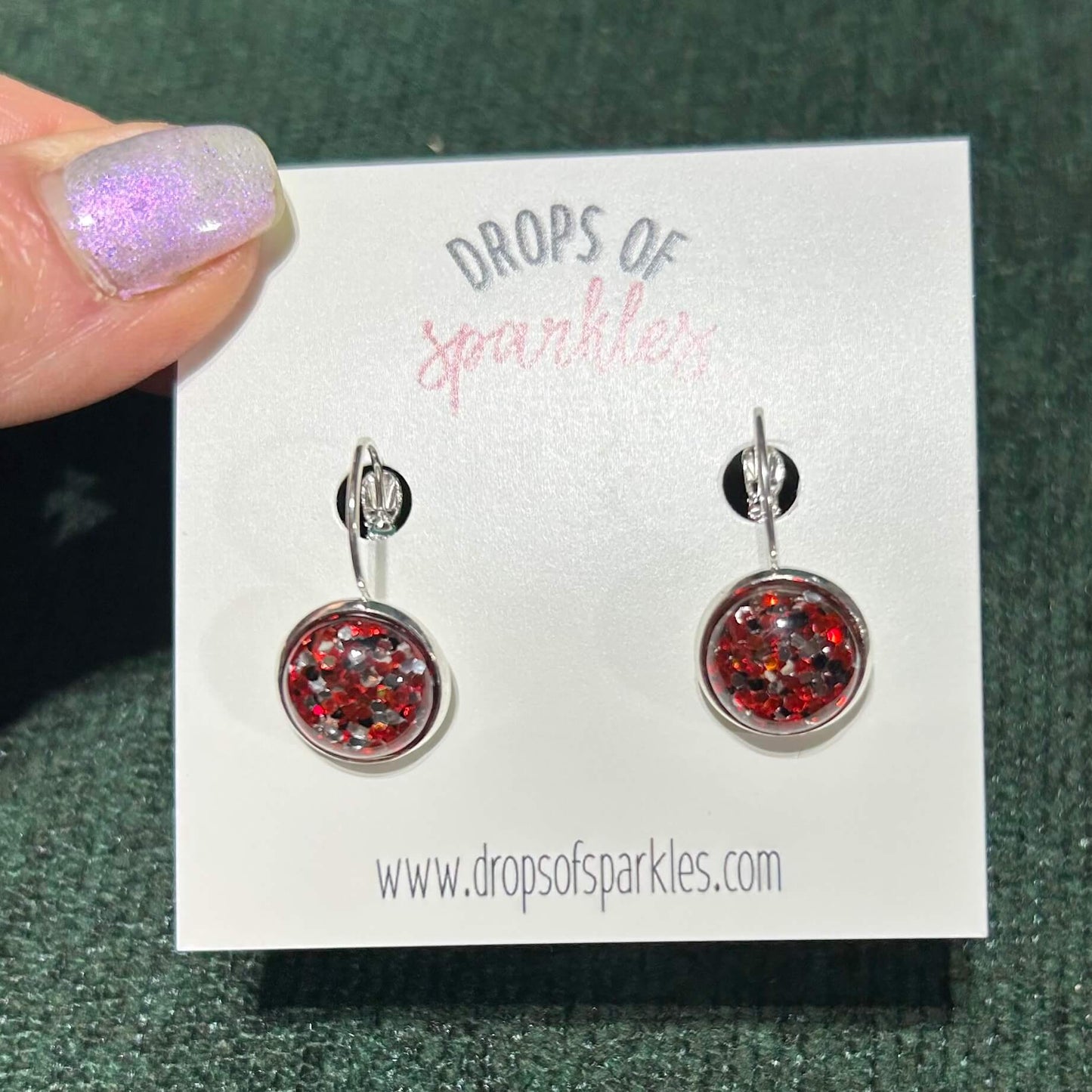 Sparkle scarlet & gray lever back earrings
